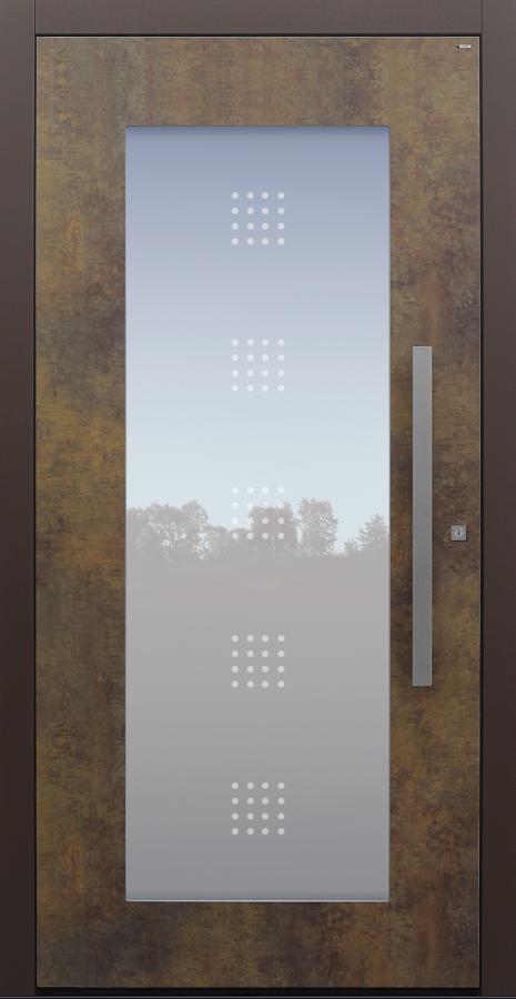 Haustür Exterior Patina Bronze mit Glasmotiv MTS1 mit Option Rosette flächenbündig Modell B34