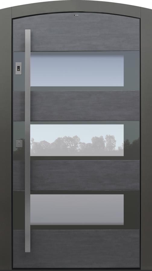 Haustür Keramik Koshi dunkelgrau mit Segmentbogen mit Fingerprint Modell B17